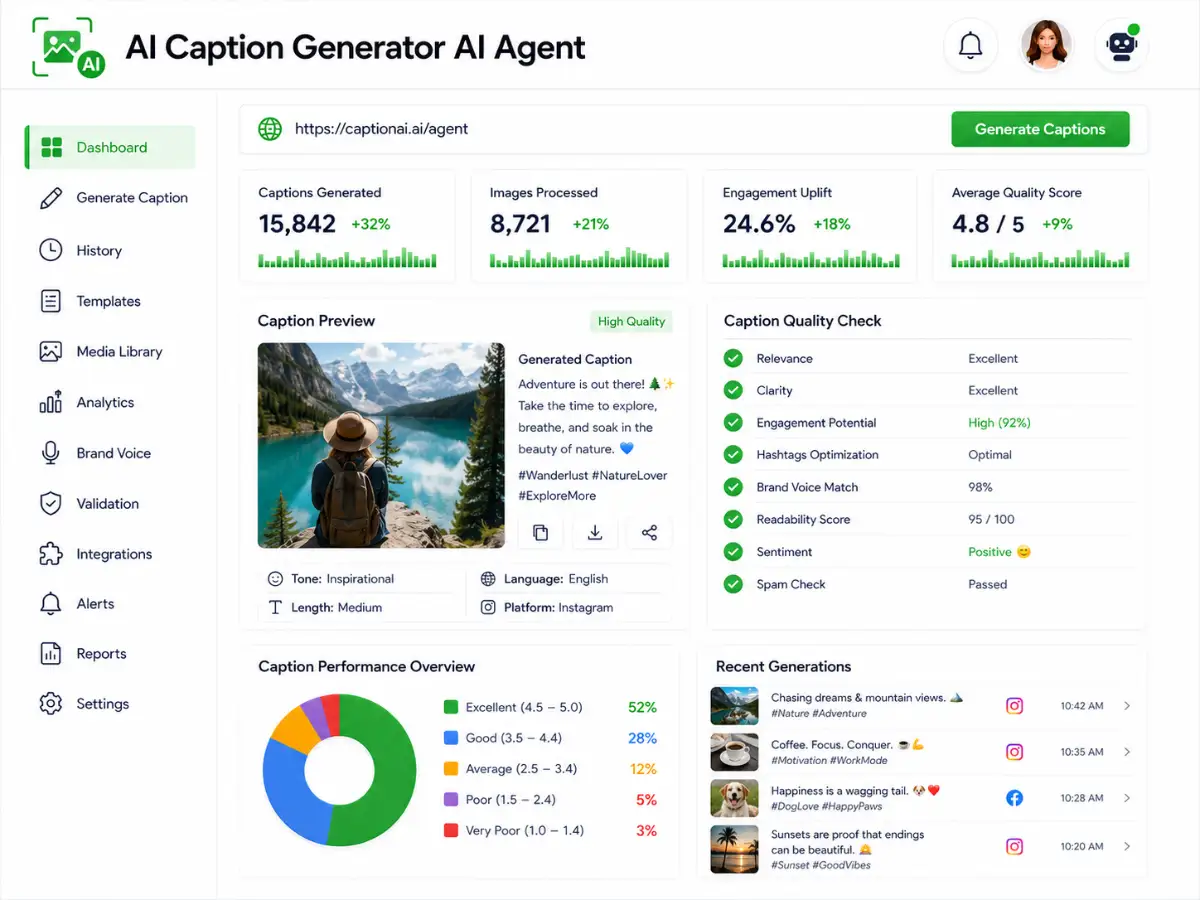 aicaptiongenerator.app AI caption generator app — dashboard preview